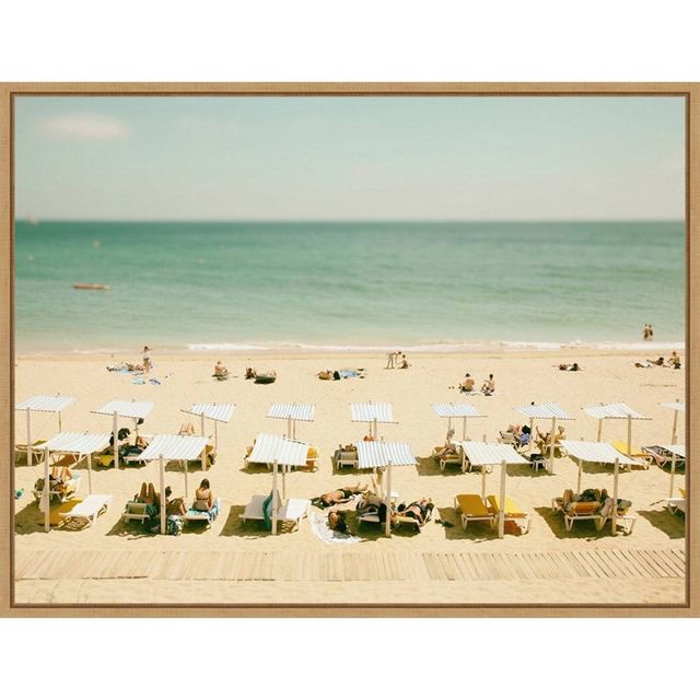 24 x 18 Seaside 3 by Carina Okula Framed Canvas Wall Art - Amanti Art: Beach Scene, Sunbathers, Coastal Decor