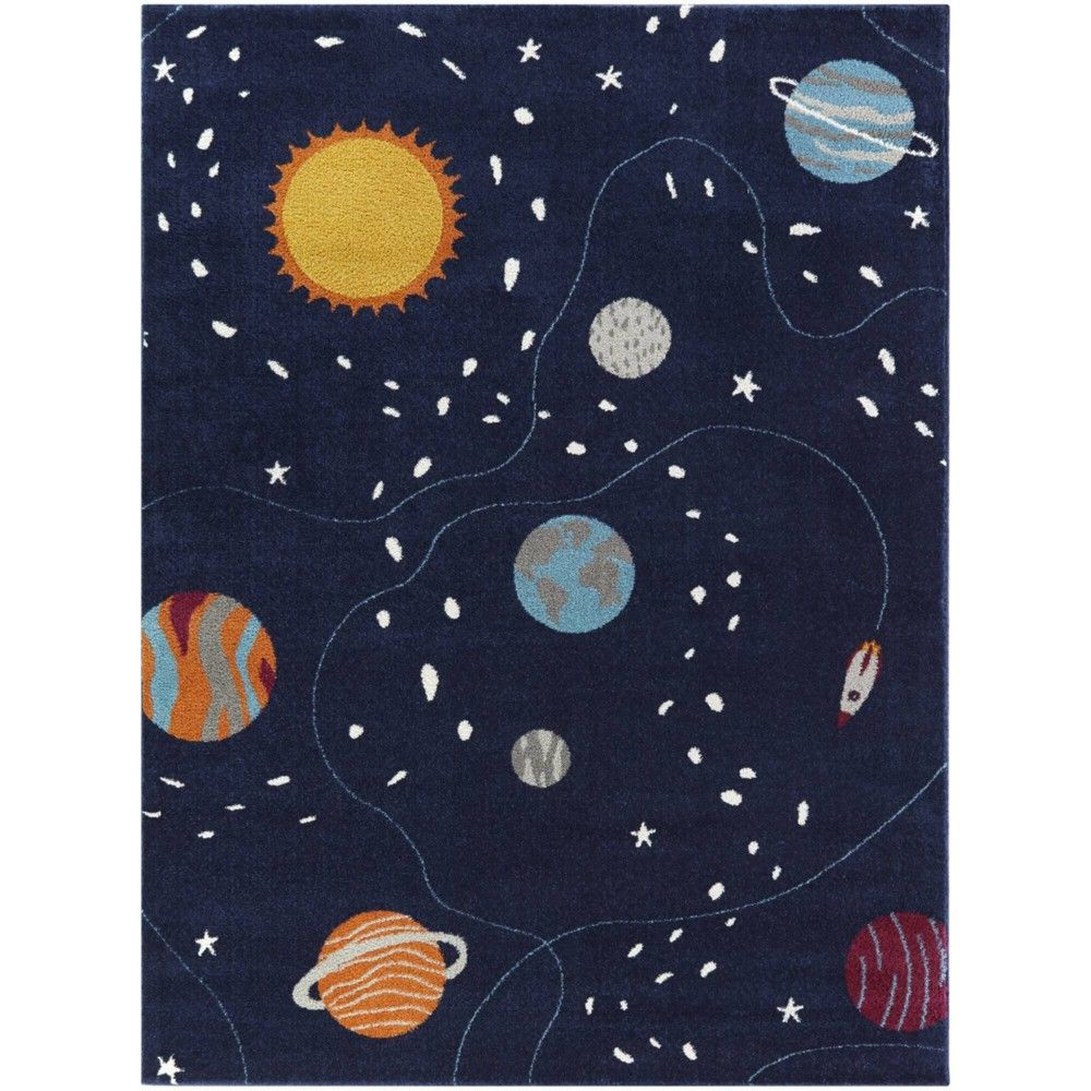 Space Explorer Kids Rug Blue