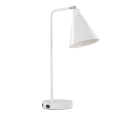 LumiSource Pix 19 Contemporary Task Lamp Glossy White Metal and Chrome Accent with Built-In USB Port