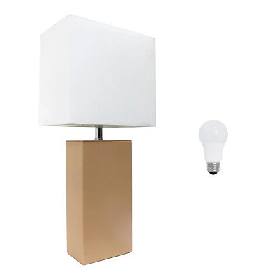 Elegant Designs 21 Modern Leather Wrapped Table Lamp with Feit LED (Includes LED Light Bulb) Beige