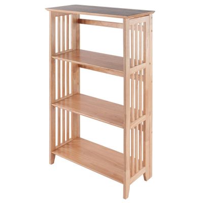 42 4 Tier Foldable Bookshelf Natural - Winsome: Beech Wood, Slatted-Side, Home Office Storage