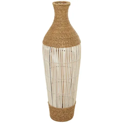 40 x 13 Tall Seagrass Woven Floor Vase Brown - Olivia & May: Handmade Bohemian Bottle-Shaped with Rubber Stoppers