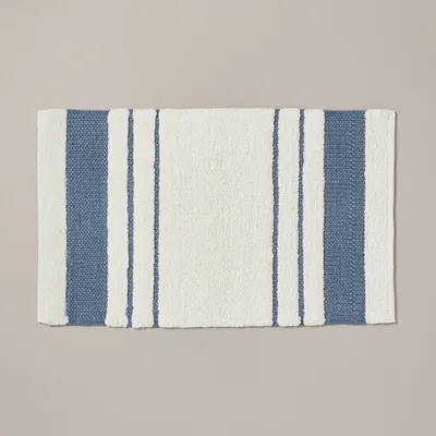 Border Stripe Bath Rug Cream/Blue - Hearth & Hand with Magnolia: Cotton Woven