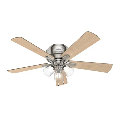 52 Crestfield Low Profile Ceiling Fan (Includes LED Light Bulb)  - Hunter Fan: 5-Blade, 3-Speed, Flush Mount, Reversible Motor