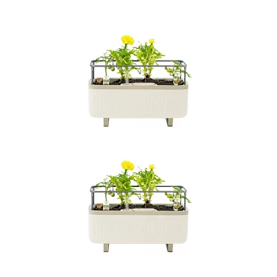 Vego Garden Twin Pack Self-Watering Herb Planter Box with Trellis Rectangular Indoor Outdoor Planter Pots 7.3x17.5x10.5