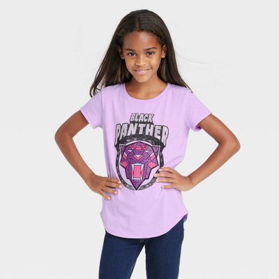 Girls Marvel Black Panther Short Sleeve Graphic T-Shirt - Purple XS