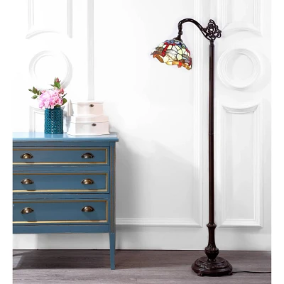 60 Dragonfly Tiffany Style Arched Floor Lamp (Includes LED Light Bulb) Bronze - JONATHAN Y: Stained Glass, Decorative Bowl Shade