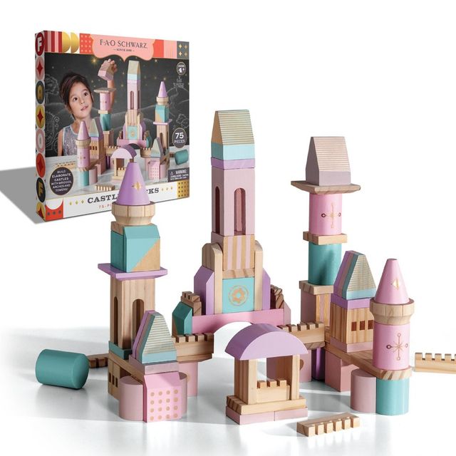 FAO Schwarz Medieval Princesses Wooden Castle Building Blocks Set - 75pc