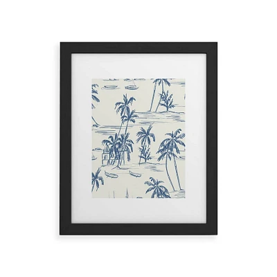 Deny Designs 18x24 Anis Illustration Blue Beach Pattern Framed Art Print Black