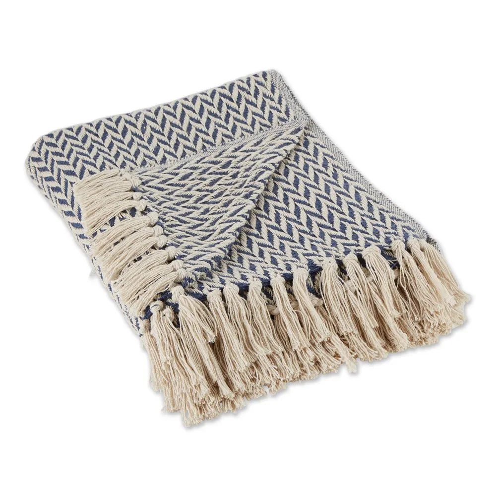 Design Imports 50x60 Zig-Zag Throw Blanket : Cotton Woven, Lightweight, Machine Washable, Hand-Knotted Fringe