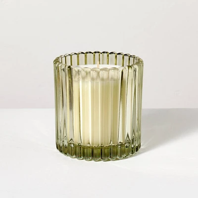 Ribbed Glass Cedar and Lemon Jar Candle Green 8.5oz - Hearth & Hand with Magnolia