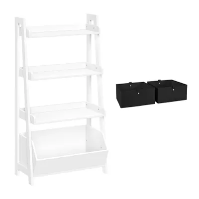 RiverRidge Amery 4-Tier 24in Ladder Shelf with Display Shelf and Storage Organizer Bin