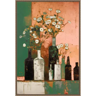 23x33 Bottles and Flowers by Treechild Framed Canvas Wall Art Print Bronze - Amanti Art