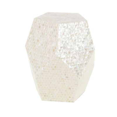 Olivia & May Contemporary Mussel Shells and Wood Accent Table Dark Gray: Hexagonal Wooden Pedestal, No Assembly Required