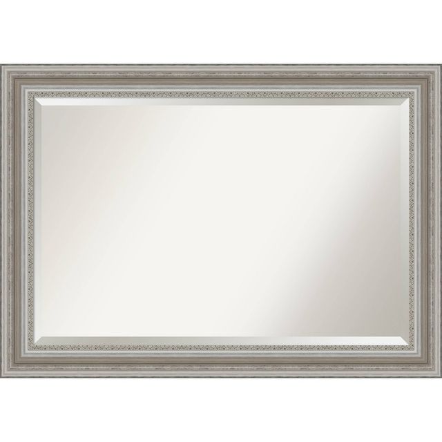 Amanti Art 42 x 30 Parlor Framed Bathroom Vanity Wall Mirror Silver: Modern Style, Beveled Glass, Wood Frame, Wall Mounted