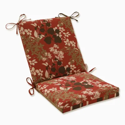 Outdoor Reversible Squared Corners Chair Cushion - Brown/Red Floral/Stripe - Pillow Perfect