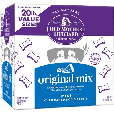 Old Mother Hubbard by Wellness Classic Crunchy Extra Original Assortment Biscuits Mini Oven Baked Carrot, Apple, Cheese and Chicken Dog Treats - 20lb