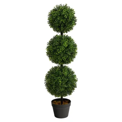 3 Indoor/Outdoor Boxwood Triple Ball Topiary Artificial Tree - Nearly Natural: Faux Foliage, No Assembly Required