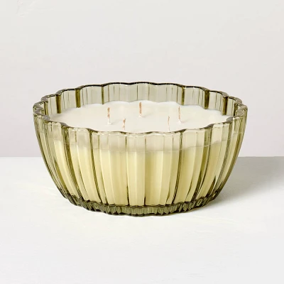 5-Wick Tinted Glass Cedar and Lemon Ribbed Jar Candle Green 28oz - Hearth & Hand with Magnolia