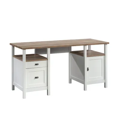 Cottage Road Desk with Drawers White - Sauder: Laminated Executive Workstation, 5 Year Warranty