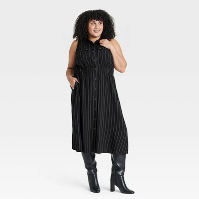 Women Front Button-Down Midi A-Line Dre