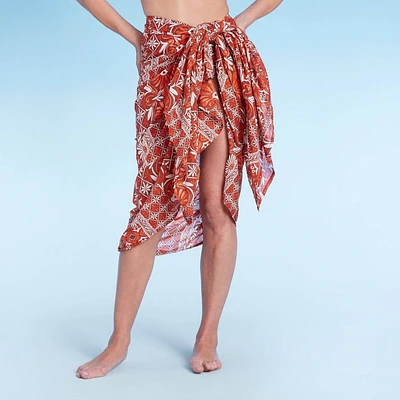 Women Side-Tie Cover Up Sarong - Shade & Shore Brown Patchwork One Size