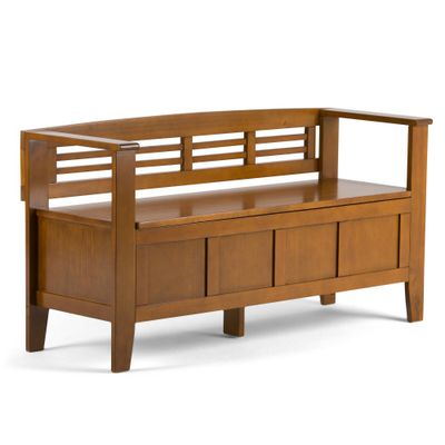 WyndenHall 48 Chandler Solid Wood Entryway Storage Bench : Rectangular, Lacquered Finish, Pine & MDF Frame