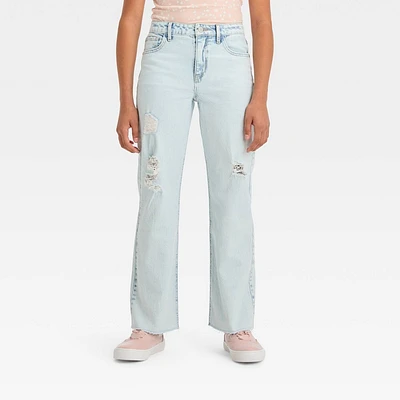 Girls High-Rise Baggy Wide Leg Jeans - art class Light Blue Wash 4