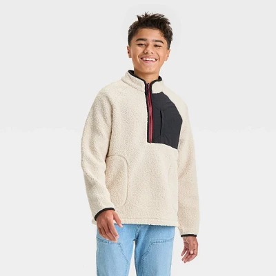 Boys Faux Shearling Quarter Zip Pullover Sweater