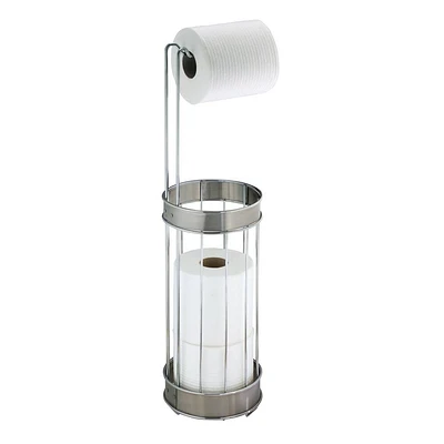 iDESIGN Bruschia Roll Reserve Plus Chrome/Brushed: Metal Freestanding Toilet Paper Stand, 23.75 Height