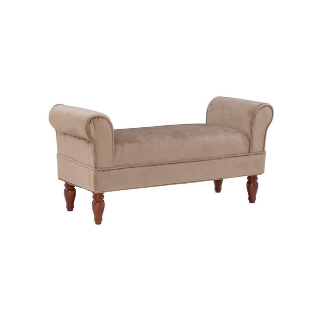 46 Lillian Traditional Backless Rolled Side Arm Upholstered Velvet Bench Tan - Linon