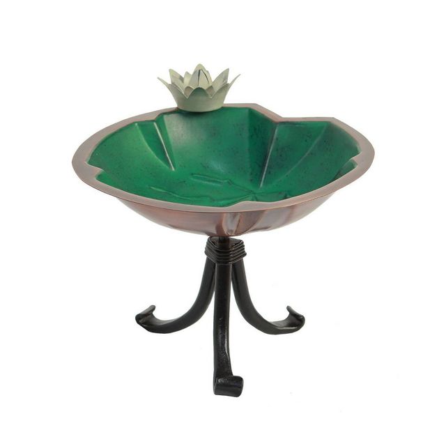 10.2 ACHLA Designs Lily Pad Birdbath: Antique Copper, No Assembly, Freestanding Iron Stand