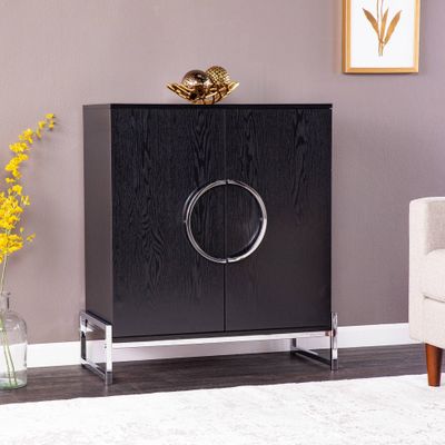 Henstinger Double Door Bar Cabinet Black/Chrome - Aiden Lane: Modern Storage, Chrome-Plated Accents, 6 Shelves