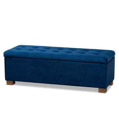 Roanoke Velvet Upholstered Grid Tufted Ottoman Bench: Bedroom Accent, Hidden Storage - Baxton Studio