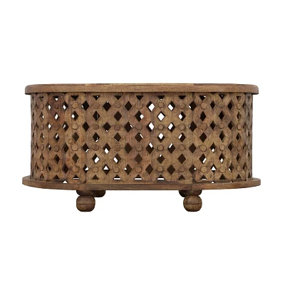 The Urban Port 36 Handcrafted Oval Coffee Table Intricate Cutout Design Brown