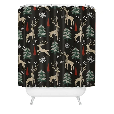 Deny Designs Marta Barragan Camarasa Deer In The Snowy Night Shower Curtain