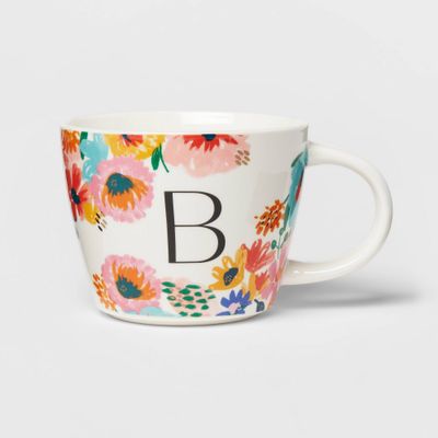 16oz Stoneware Monogram Floral Mug B - Opalhouse
