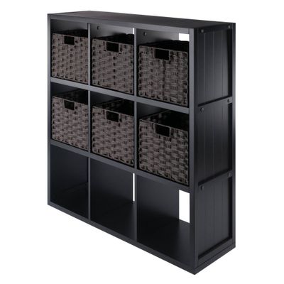 40.08 7pc Timothy Storage Shelf with Baskets Black/Chocolate - Winsome: Transitional Style, Wood Composite, No Tools Assembly