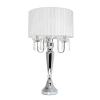 Romantic Sheer Shade Table Lamp with Hanging Crystals  - Elegant Designs: Chrome Finish, No Assembly Required