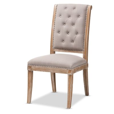 Charmant Wood Dining Chair Light Beige - Baxton Studio: French Provincial, Foam-Padded, Nailhead Trim