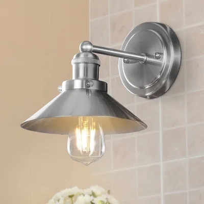 7.88 1-Light July Sconce with Metal Shade Nickel - JONATHAN Y: Bathroom Fixture, Modern Wall Lamp