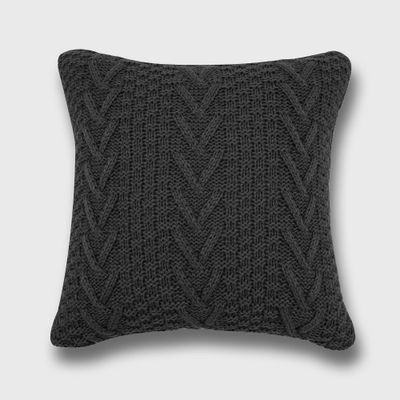 20x20 Oversize Chunky Sweater Knit Square Throw Pillow Black - Evergrace