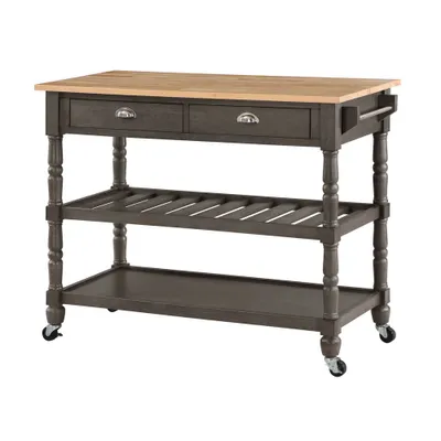 French Country 3 Tier Butcher Block Kitchen Cart with Drawers W - Breighton Home