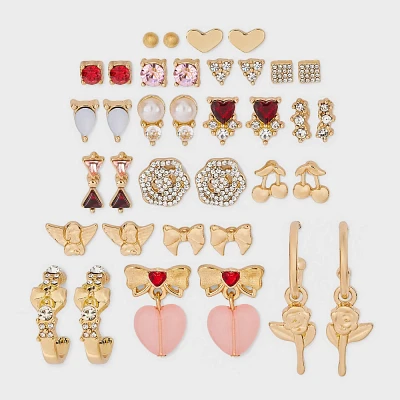 Cherub Bows and Hearts Earring Set 18pc - Wild Fable