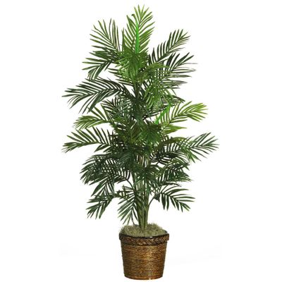 4.6ft Artificial Areca Palm Silk Tree in Basket - Nearly Natural: Indoor Faux Palm, No Assembly Required