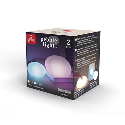 Globe Electric Squish 2pk LED Pebble Indoor Outdoor Tap Night Lights with USB Rechargeable Cable Included: Kids & Baby Silicone Night Light