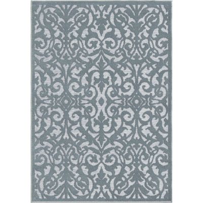 52x76 Lady Bird Harbor Area Rug Dark Blue - My Texas House: Traditional Damask, Stain-Resistant, Indoor/Outdoor