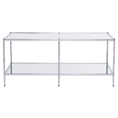 Aiden Lane Benton Glam Mirrored Cocktail Table: Chrome Finish, Rectangle, Fixed Shelf