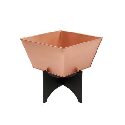 13 Wide Square Copper Plated Flower Box with Iron Stand - ACHLA Designs: Outdoor Durability, No Assembly