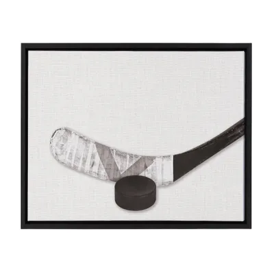 18 x 24 Sylvie Horizontal Hockey Stick And Puck Portrait Framed Canvas Black - DesignOvation: Sports Wall Art for All Ages